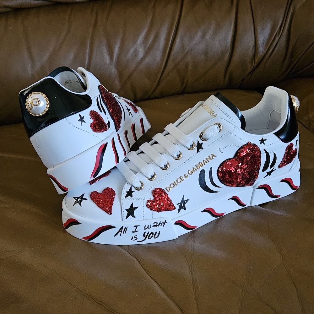 New Women's Dolce & Gabbana Portofino Nappa Calfskin Designer Sneakers Sz 8 US - Picture 6 of 16